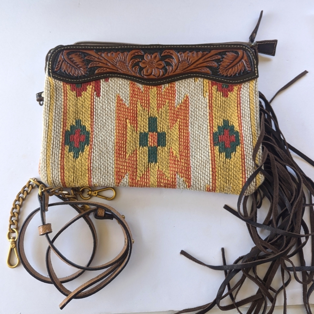 Myra Bag Hand Tooled Clutch Crossbody Shoulder Bag 💜 Rancher Aztec Western - Picture 4 of 16